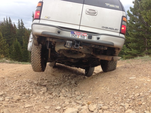 He also made it so that my automatic diff-lock kicks in sooner, which (after posing for the picture, of course) got me off of this hill even though the back left tire is completely off of the ground.