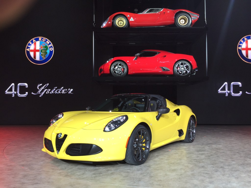 The 2016 Alfa Romeo 4C Spider debuted at the 2015 Detroit Auto Show.