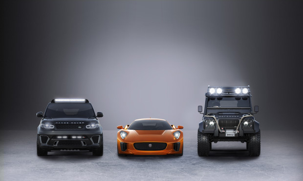 The Jaguar C-X75, Range Rover Sport SVR and Land Rover Defender Big Foot are featured in the new James Bond movie, SPECTRE.
