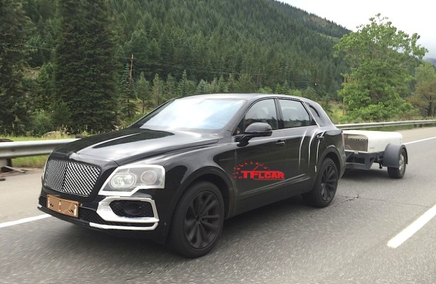 2016 bentley suv bentayga is caught towing a trailer at high altitude