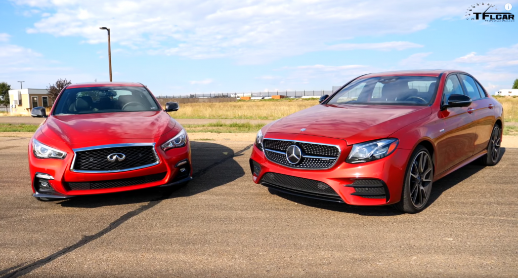 Infiniti Q50s Red Sport Mercedes Benz AMG E43